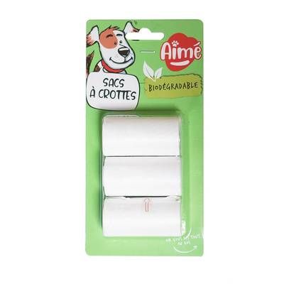 Aime Sacs à Déjection Biodégadables pour Chien, 3x15 sacs