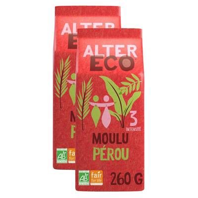 Alter Eco - Commerce Equitable Café moulu Arabica Bio du Pérou, Lot de 2x260g
