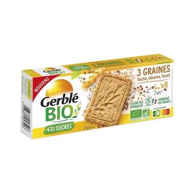 Gerblé Bio 12 Sablés 3 graines Kasha Sésame Pavot Bio -43% de sucres en moins, 132g