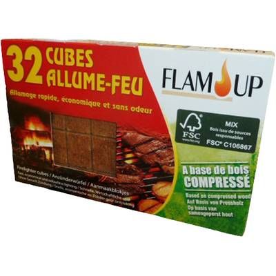Flam Up Allume-feu 32 cubes Bois Compressé, 32 allume-feu
