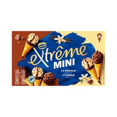 Extrême Mini cônes glacés Vanille et Chocolat et pépites de nougatine, 8 cônes - 312g