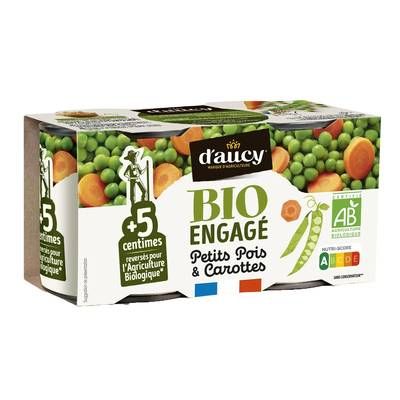 D'aucy Petit Pois Carottes Bio, 2x130g