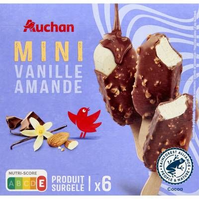 Auchan Mini bâtonnet glacé vanille amande, 6 bâtonnets - 228g