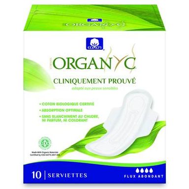 Organyc Serviettes Flux abondant, 10 serviettes