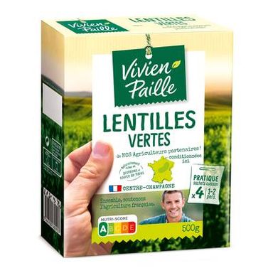 Vivien Paille Lentilles Vertes Sachet Cuisson, 4x125g