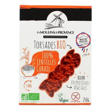 Les Moulins De Provence Torsades de lentille corail Bio, 250G