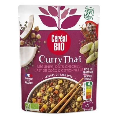 Céréal Bio Curry Thai Vegan- Légumes, Pois Chiches, Lait de Coco et Citronnelle Bio, 240g