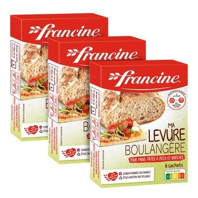 Francine Levure boulangère pour pains, pâte à pizza, brioche, Lot de 3 - 6x5g