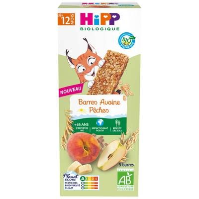 Hipp Barres Avoine Pêches Bio  Bébé Dès 12 mois, 5x20g