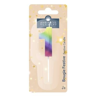 Ambiances Devineau Bougie anniversaire chiffre 1 multicolore, 1 bougie