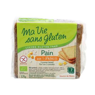 Ma Vie Sans Gluten Pain aux 3 céréales, sans gluten, Bio, 375g