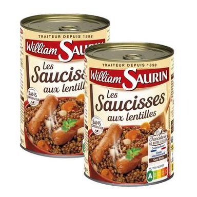 William Saurin Saucisses aux Lentilles, Lot de 2x420g