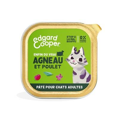 Edgard Cooper Barquette Pâtée Agneau et Poulet sans céréales pour Chat Adulte, 85g
