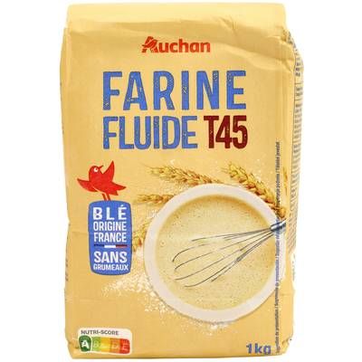 Auchan Farine de blé fluide T45 sans grumeaux, 1kg