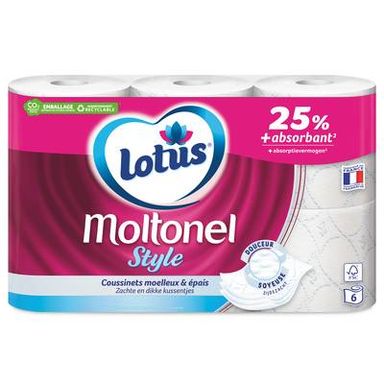 Lotus - Moltonel Papier toilette style 3 épaisseurs blanc, 6 rouleaux