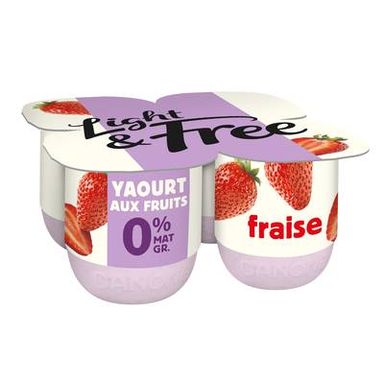 Light&Free Yaourt fraise 0%mg, 4x125g