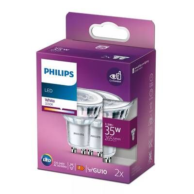 Philips 2 Ampoules GU10 LED Spot Blanc Chaud 3,5W, GU10 35W