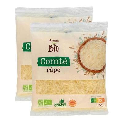 Auchan BIO Comté râpé bio AOP, Lot de 2x100g