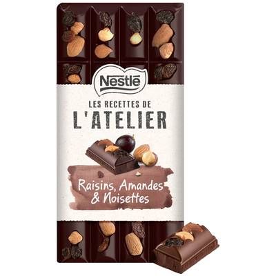 Nestlé Les Recettes de l'Atelier Chocolat noir raisins amandes et noisettes, 170g