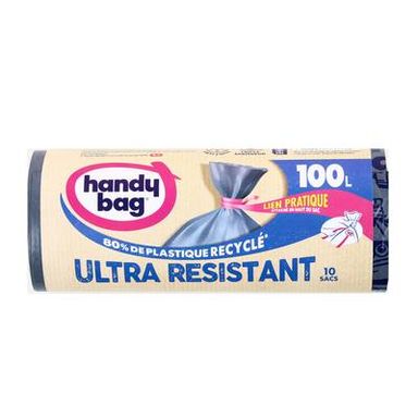 Handy Bag Sacs poubelle 100L à liens ultra-résistants, 10 sacs de 100L