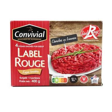 Convivial Steaks hachés de boeuf pur boeuf Label Rouge 12%mg, 4x100g