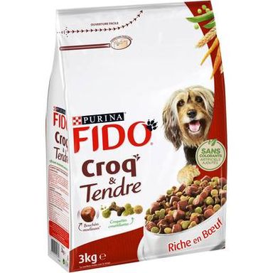 Purina - Fido Croquettes Boeuf Légumes Croq et Tendre pour chien adulte, 3kg