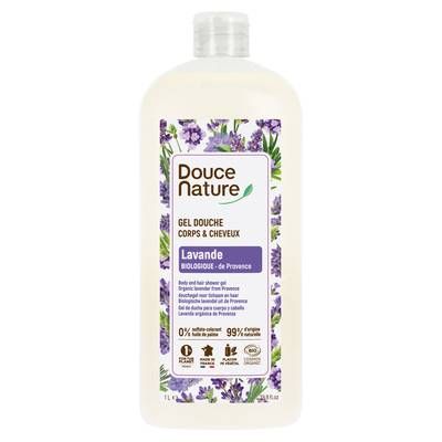Douce Nature Gel Douche Lavande Cosmébio corps et cheveux, 1L