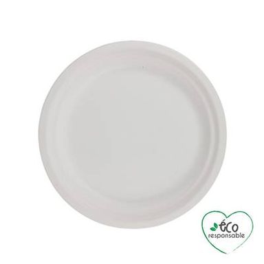 Homea Assiette ronde en canne à sucre 18cm blanc, 12 assiettes
