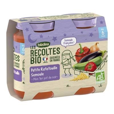 Blédina - Les Récoltes Bio Petite Ratatouille Semoule Bio Pots Bébé Dès 6 mois, 2x200g