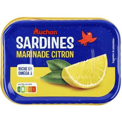 Auchan Sardines au citron et basilic sans huile, 95g
