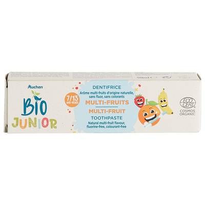 Auchan BIO Junior Dentifrice multi-fruits pour enfant de 7 à 13 ans, 50ml