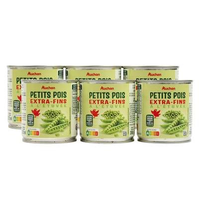 Auchan Petits pois extra-fins étuvés, Lot de 2 - 3x140g