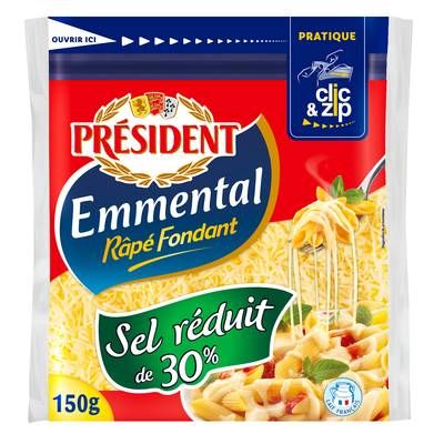 Président Emmental rapé fondant réduit en sel, 150g