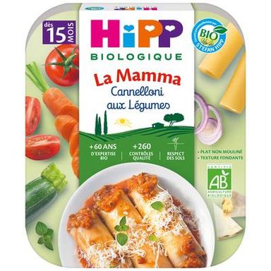 Hipp - La Mamma Cannelloni aux Légumes Bio Plat Bébé Dès 15 mois, 250g