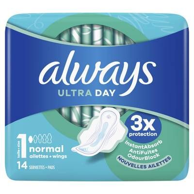 Always Serviettes avec ailettes Ultra Normal (Taille 1), 14 serviettes