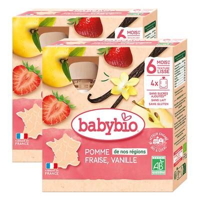 Babybio Pomme de Provence, Faise, Vanille Bio Gourde Bébé Dès 6 mois, Lot de 2 - 4x90g