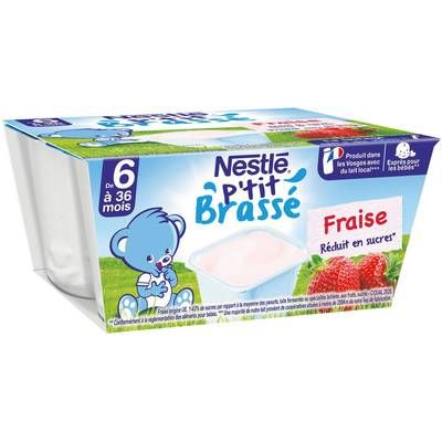 Nestlé - P'tit Brassé Dessert Lacté Fraise Coupelle Bébé Dès 6 mois, 4x100g