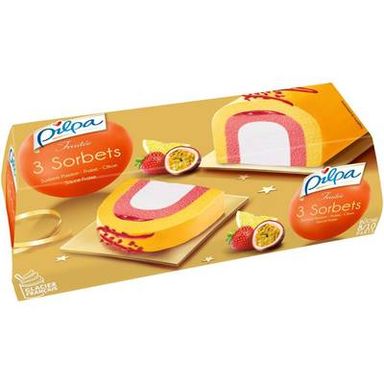 Pilpa Bûche 3 sorbets, passion, fraise, citron, 579g