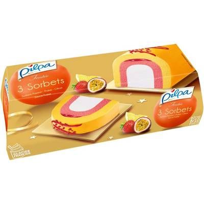 Pilpa Bûche 3 sorbets, passion, fraise, citron, 579g