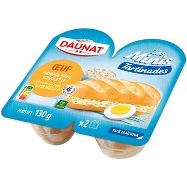 DAUNAT Mini Sandwich Oeuf Fromage Frais et Ciboulette, 2x65g