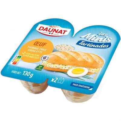 DAUNAT Mini Sandwich Oeuf Fromage Frais et Ciboulette, 2x65g