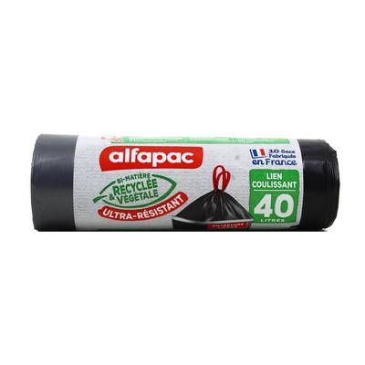 Alfapac Sac poubelle coulissant 40L, 10 sacs poubelles