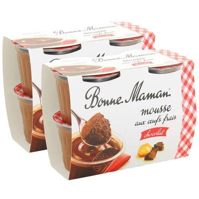 Bonne Maman Mousse au chocolat Noir Intense, Lot de 2 - 4x50g