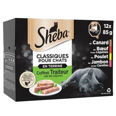 Sheba - Classiques Barquettes en Terrine Traiteur avec des Légumes pour chat, 12x85g