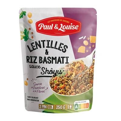 Paul & Louise Lentilles Riz Basmati et Sauce Shoyu micro-ondes, 250g