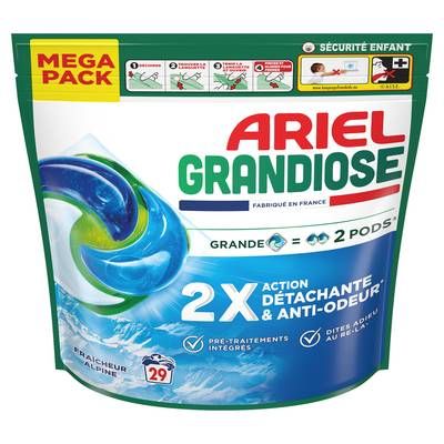 Ariel Lessive Capsules Grandiose Fraicheur Alpine, 29 capsules