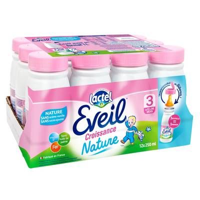 Lactel Eveil Lait de Croissance 3ème âge Liquide Bébé Dès 10 Mois, 12x25cl