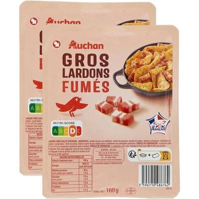 Auchan Gros Lardons Fumés, Lot de 2x160g