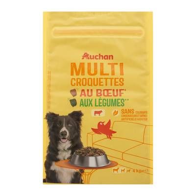 Auchan Croquettes boeuf et légumes pour chien moyen et grand, 4kg