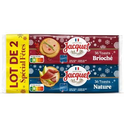 Jacquet Toasts rond nature et foie gras, 2x250g, 2x36 Toasts